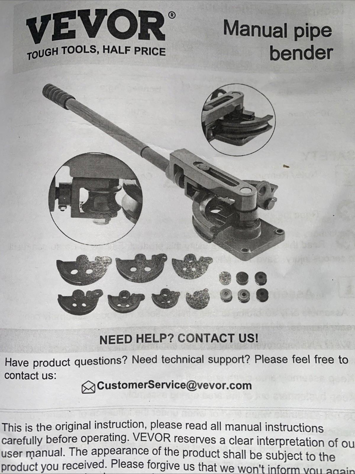 Vevor Manual Pipe Bender SWG25 New Open Box