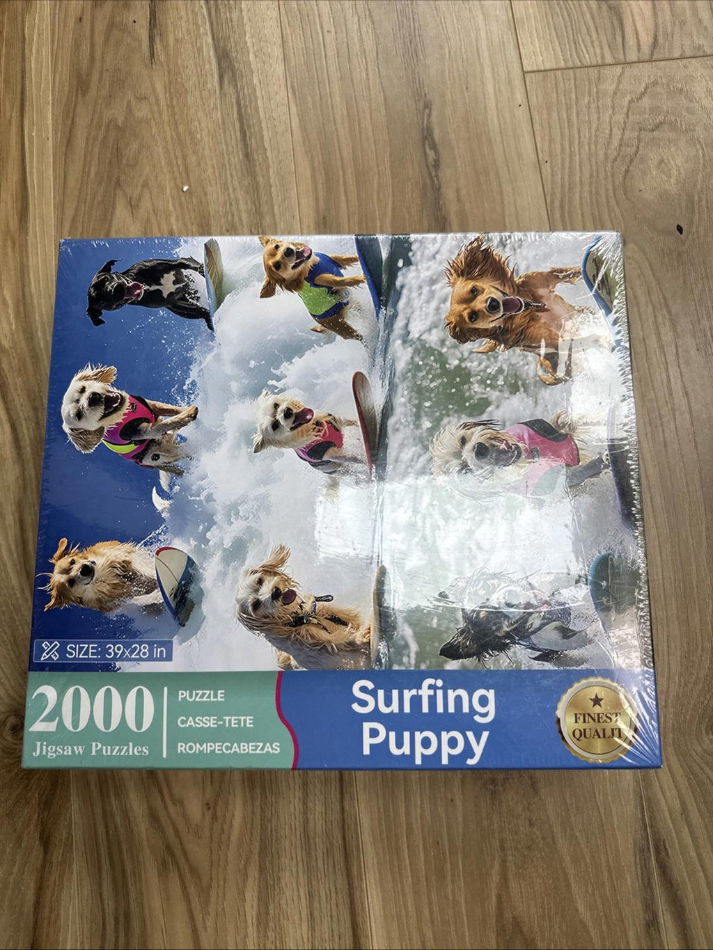 SURFING PUPPY DOGS 2000 PIECE JIGSAW PUZZLE SIZE 39" x 28"