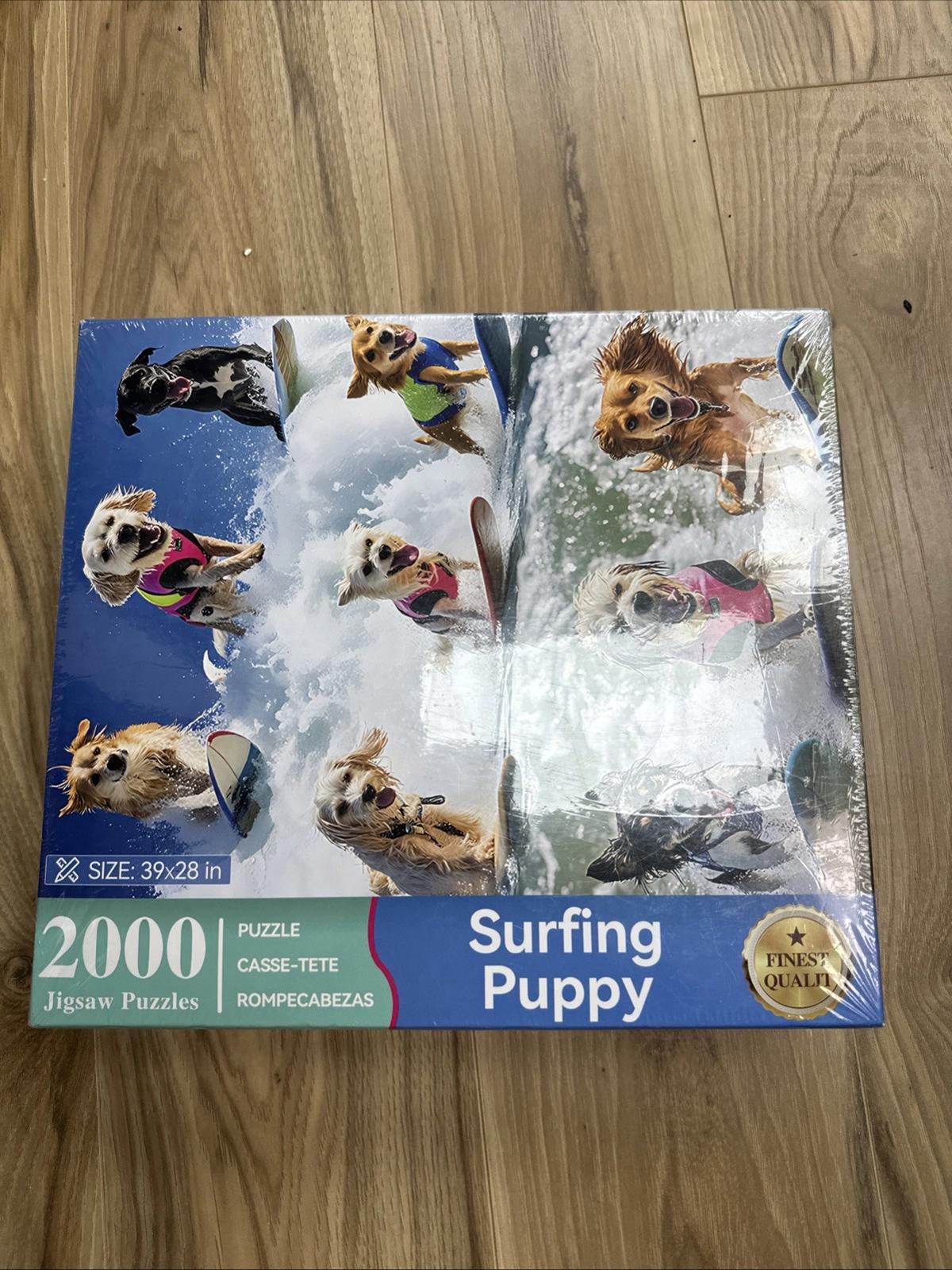 SURFING PUPPY DOGS 2000 PIECE JIGSAW PUZZLE SIZE 39" x 28"