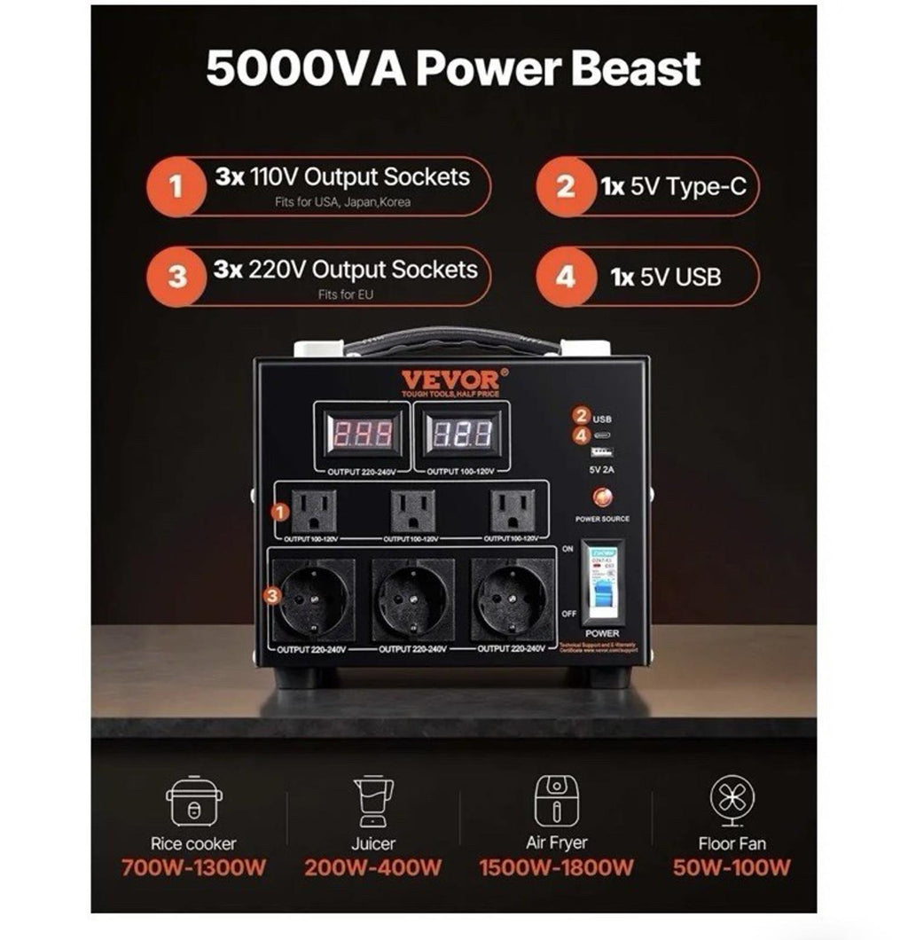 5000W Voltage Converter Up/Down 220V 110V 110V 220V VEVOR