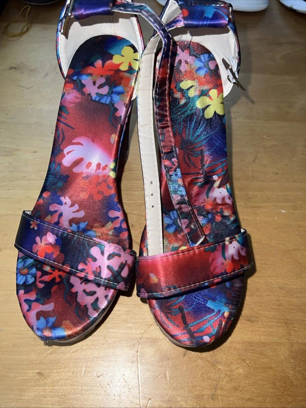 Women's Floral Pattern Wedge Open Toe Platform Ankle Strap