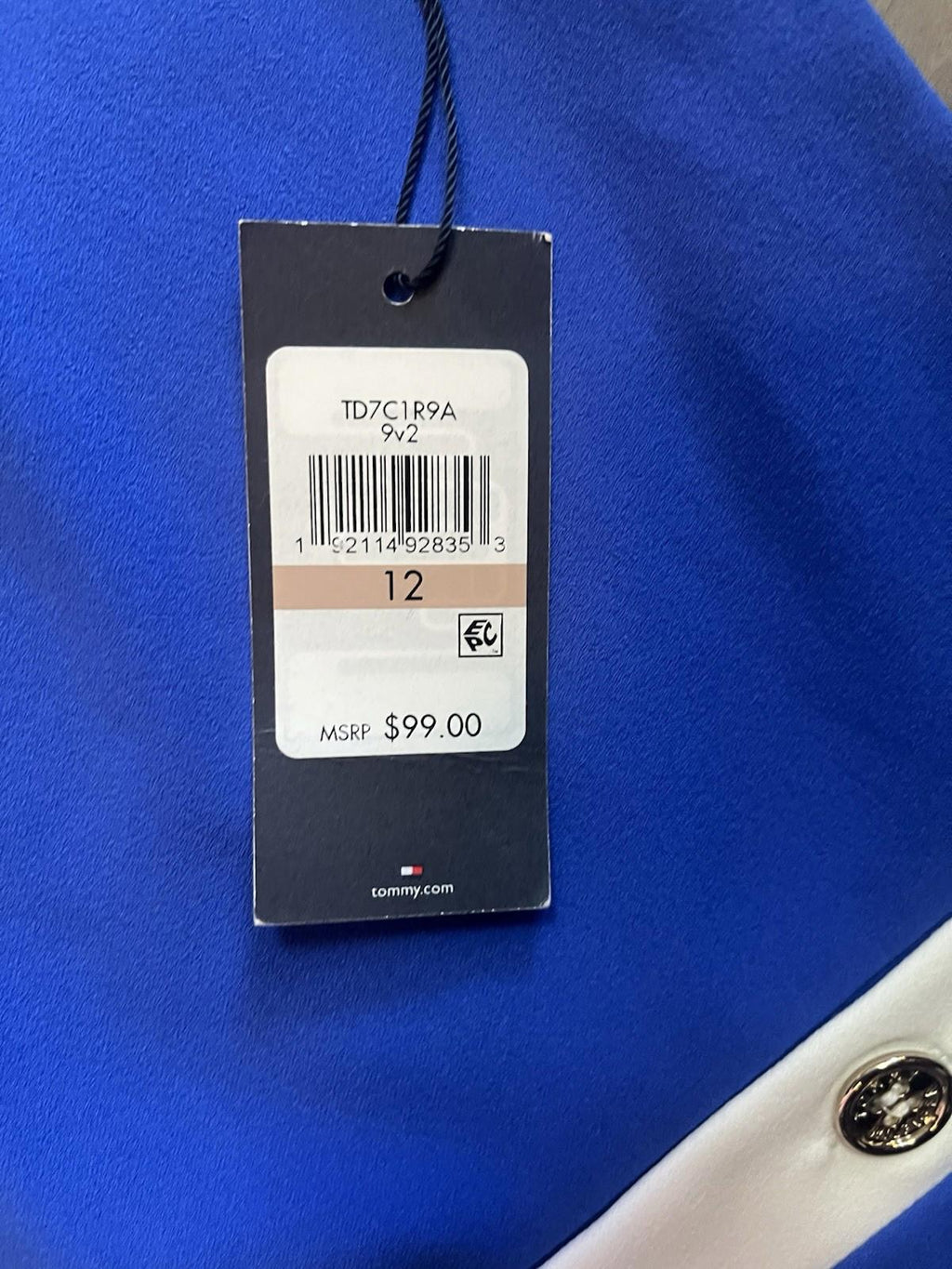 NWT Tommy Hilfiger Faux Pocket Dress 12 Blue White Sleeve