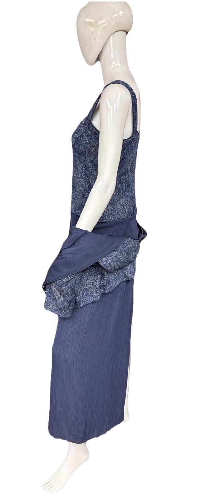 Alex Evening Blue Paisley Glittery 2 Piece Dress Size 10