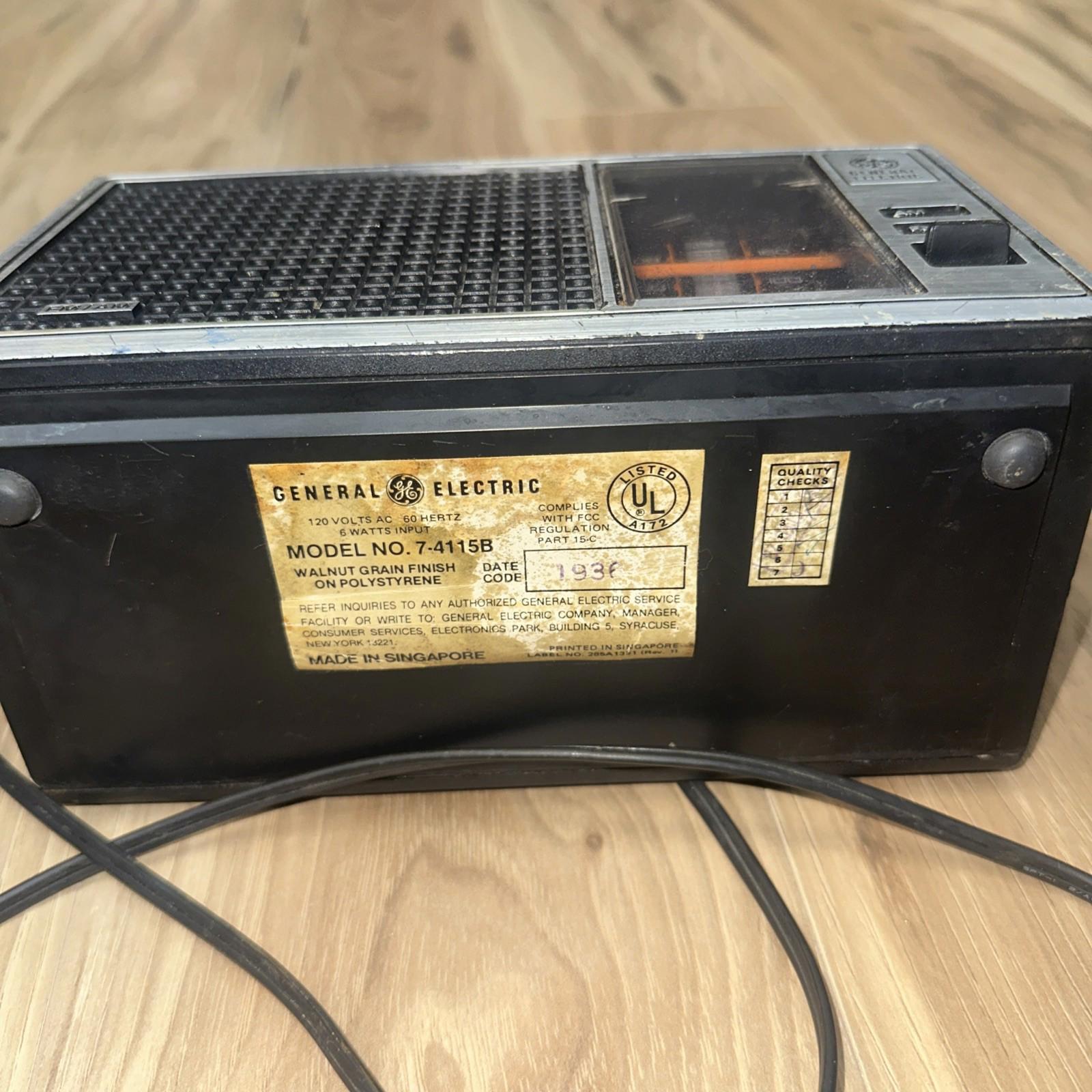 Vintage GE 7-4115B AM/FM Radio Walnut Grain Tested Working