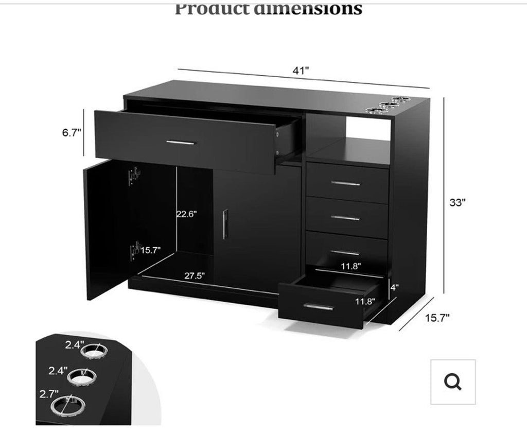 Salon Station Free Standing Cabinet Barber Hair Styling Stations with 5 Drawers