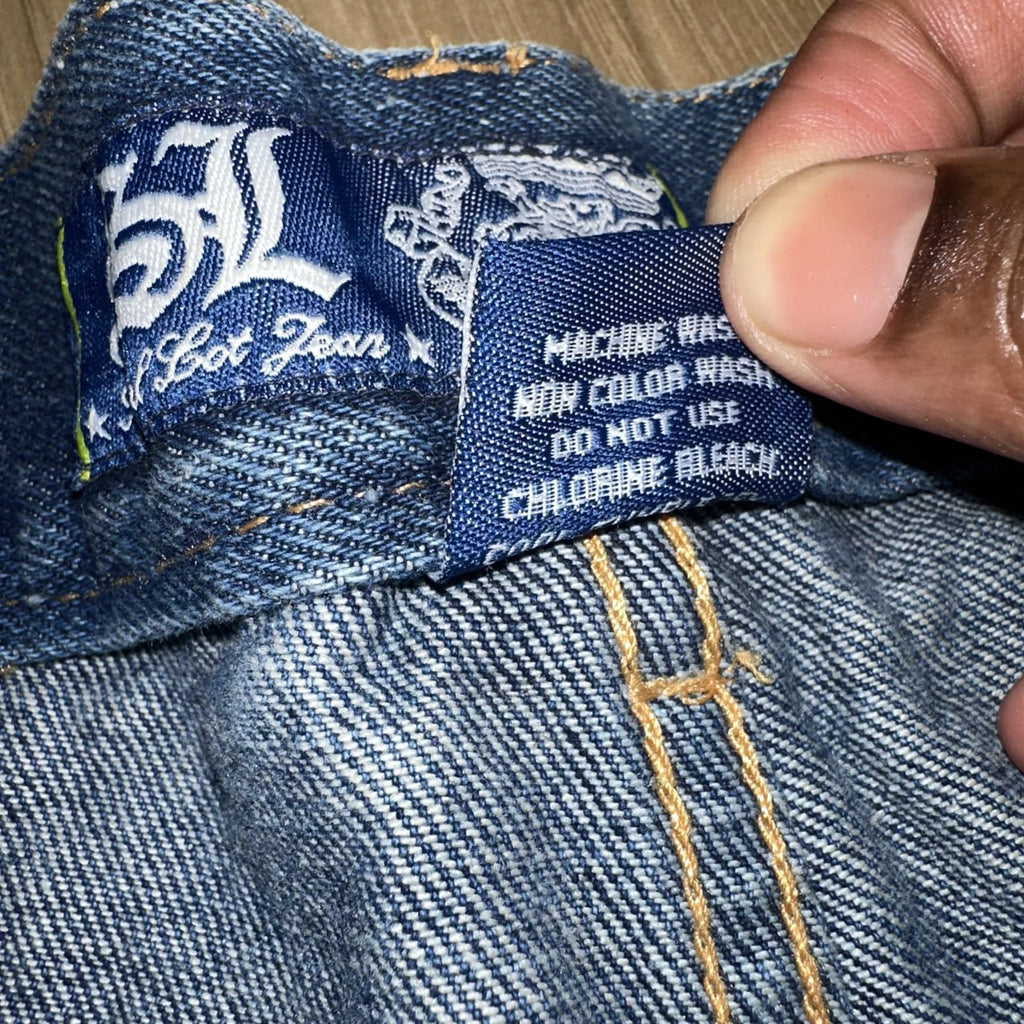 Vintage NBA Miami Heat Shaq Patch Jean Denim Shorts 34 Y2K
