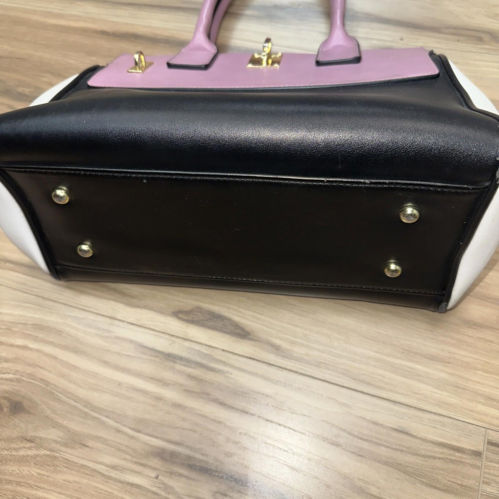 Colorblock White Pink Black Faux Leather Shoulder Bag Handba