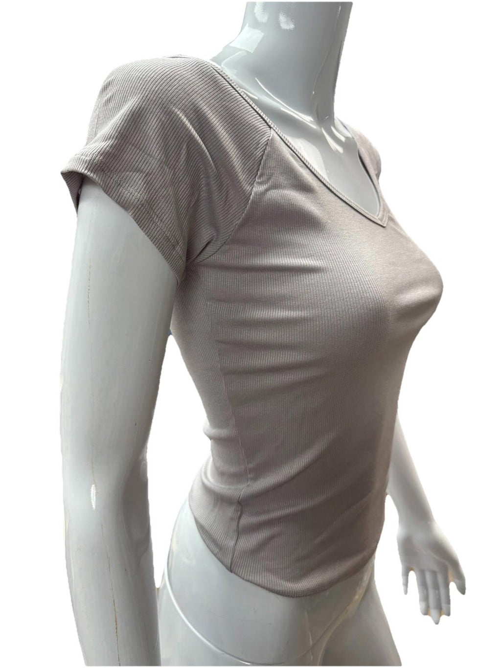 Wild Fable Womens Ribbed V-Neck Short Sleeve T-Shirt Gray S