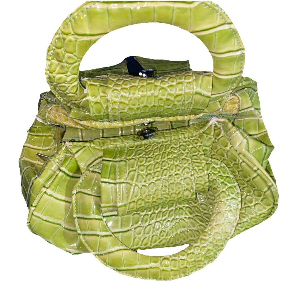 Crocodile-Embossed Y2K Small Beige Handbag Bow Rhinestones