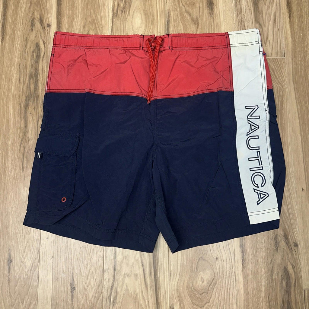 Nautica Mens Swim Trucks Size XL Red, White, Navy Drawstring