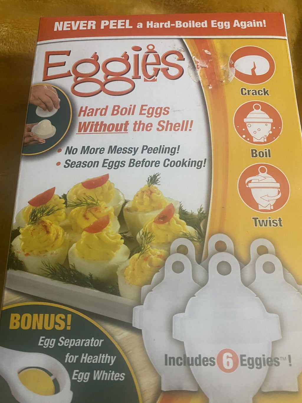 NEW Eggies Hard Boil Egg Cooker (6) with Bonus Egg White