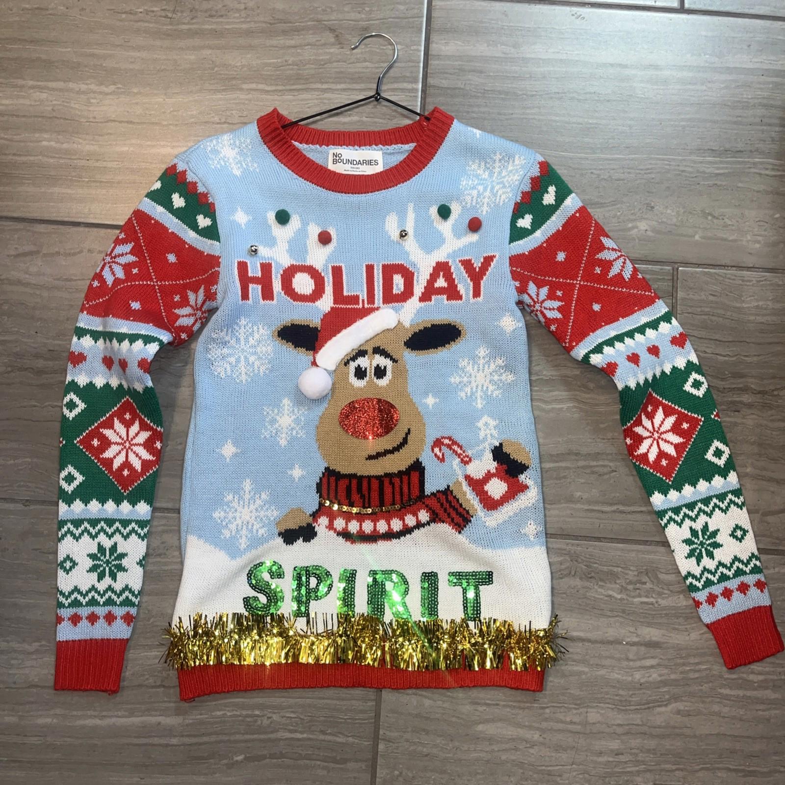 No Boundaries Ugly Christmas Sweater Holiday Spirit XXS