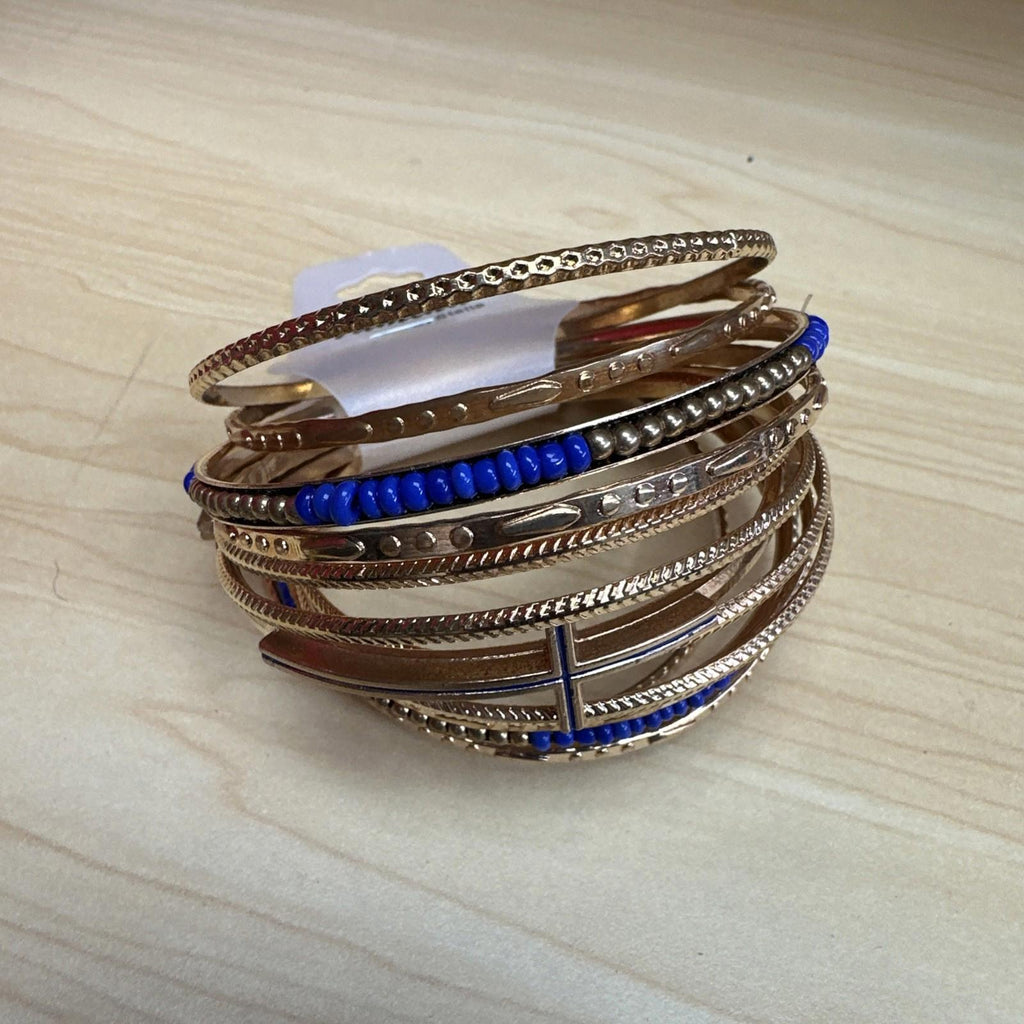 Tamina By Stella Gold Blue 13 Piece Bangle Bracelet Set New