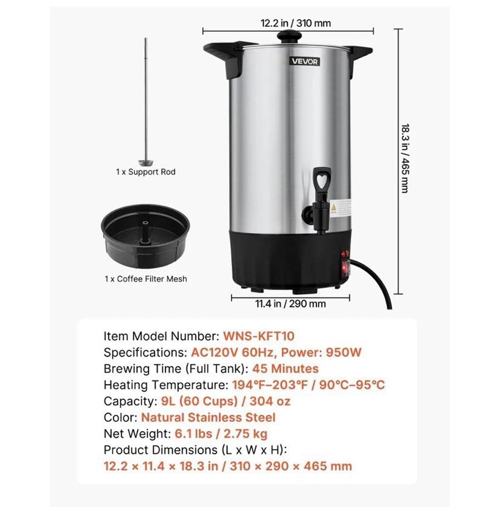 Vevor Electric Coffee Urn Wnskft10 Commercial Coffee Maker