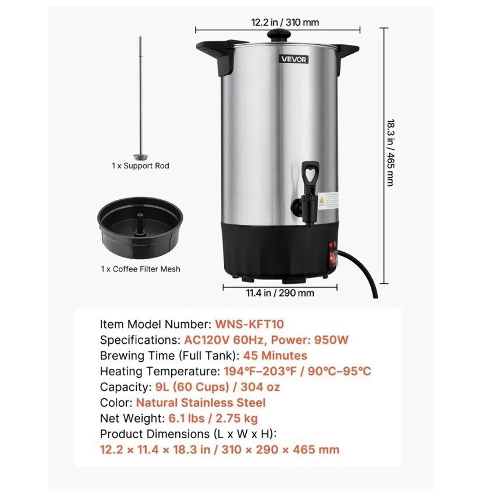 Vevor Electric Coffee Urn Wnskft10 Commercial Coffee Maker
