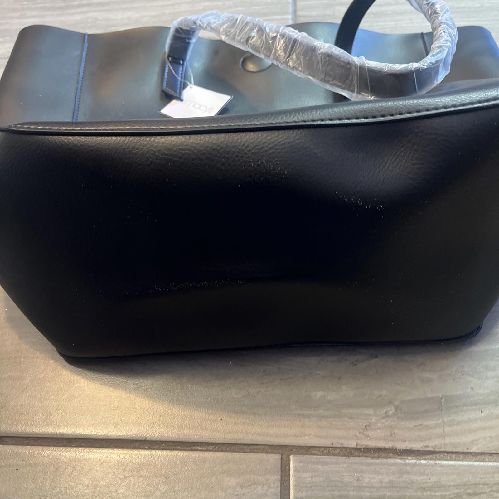 Macy's Black Faux Leather Blue Insides Women's Tote Bag Big