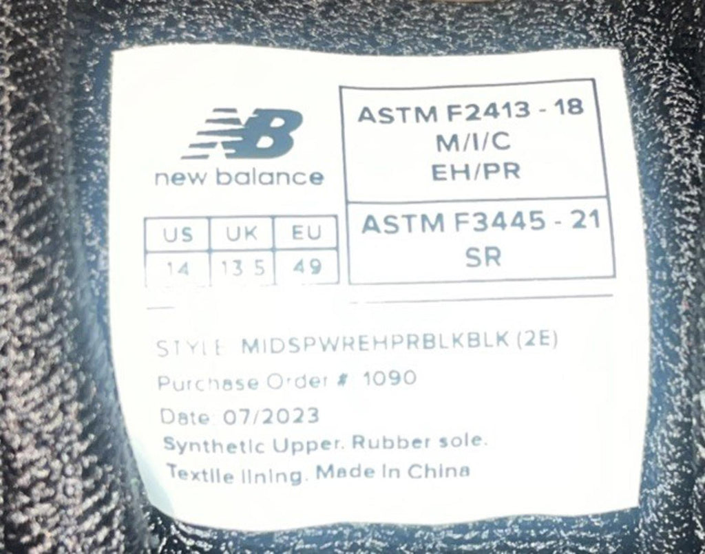 New Balance Speedware Mens Black Composite Safety Toe S 14