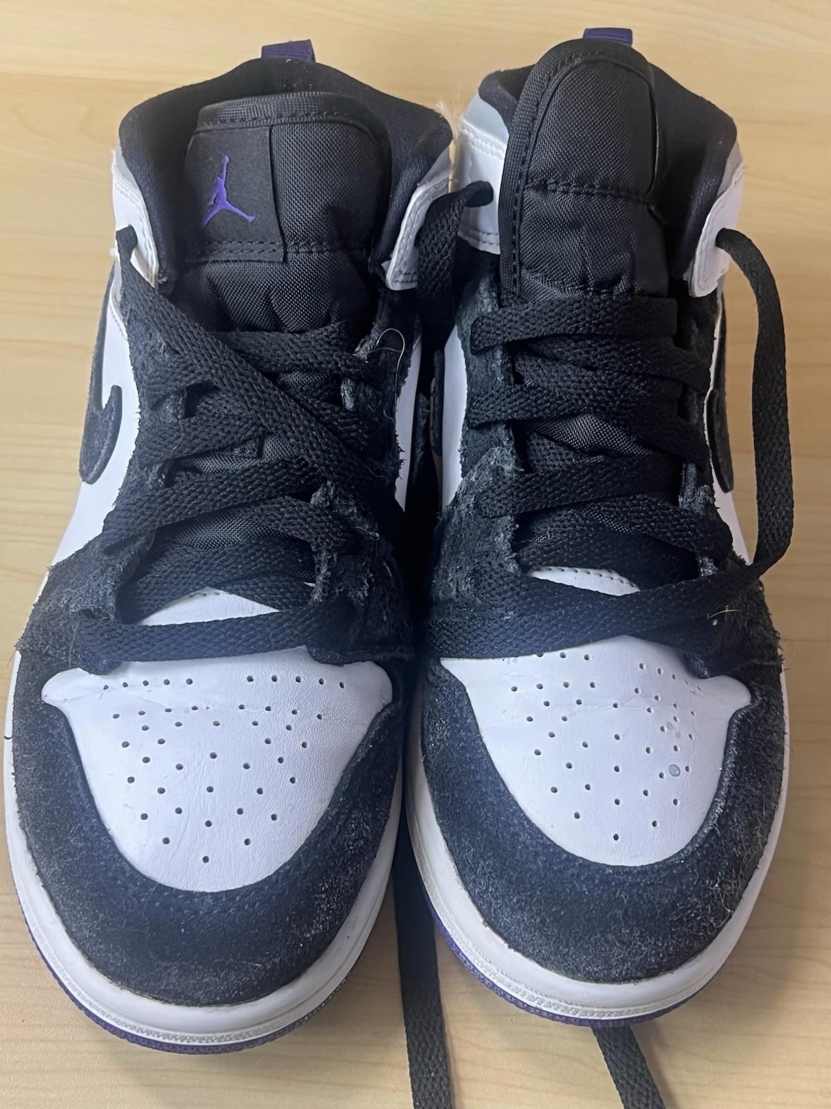 Nike Air Jordan 1 Mid Se (PS) White-Court Purple-Black Sz 2y