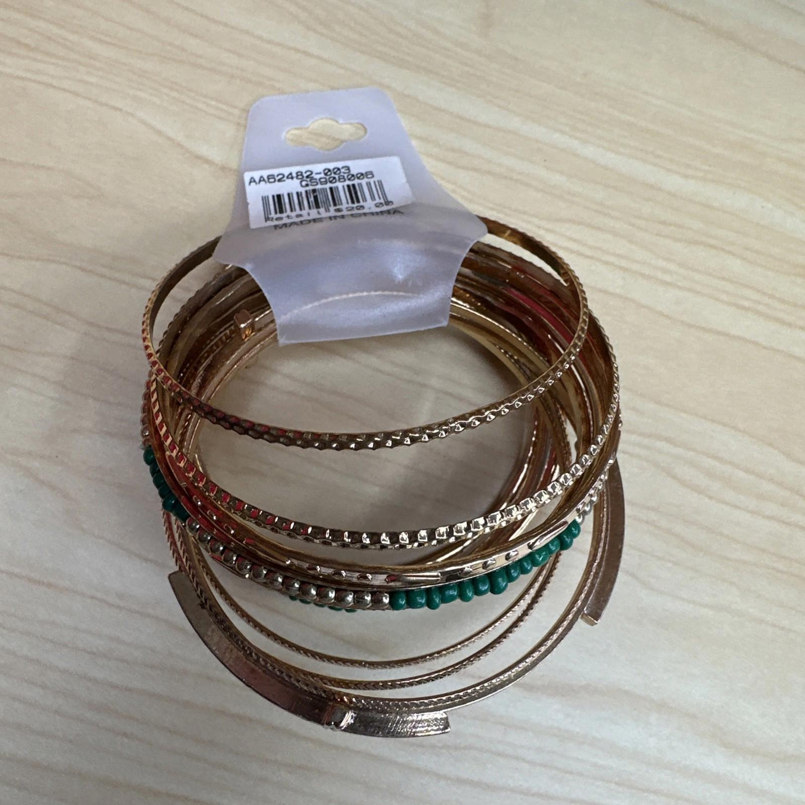 Tamina By Stella Gold Green 13 Piece Bangle Bracelet Set New