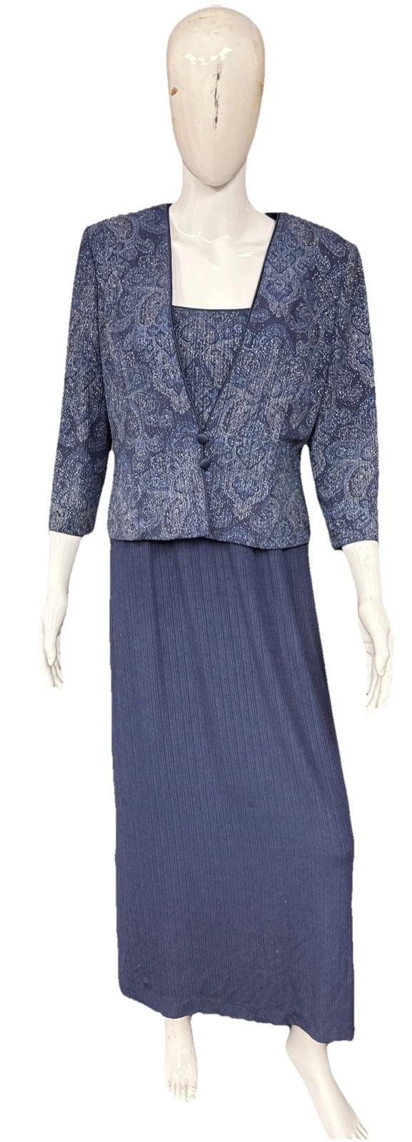 Alex Evening Blue Paisley Glittery 2 Piece Dress Size 10