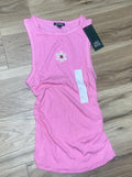 Wild Fable Ribbed Tank Top Ruched Sides Pink W/Flower