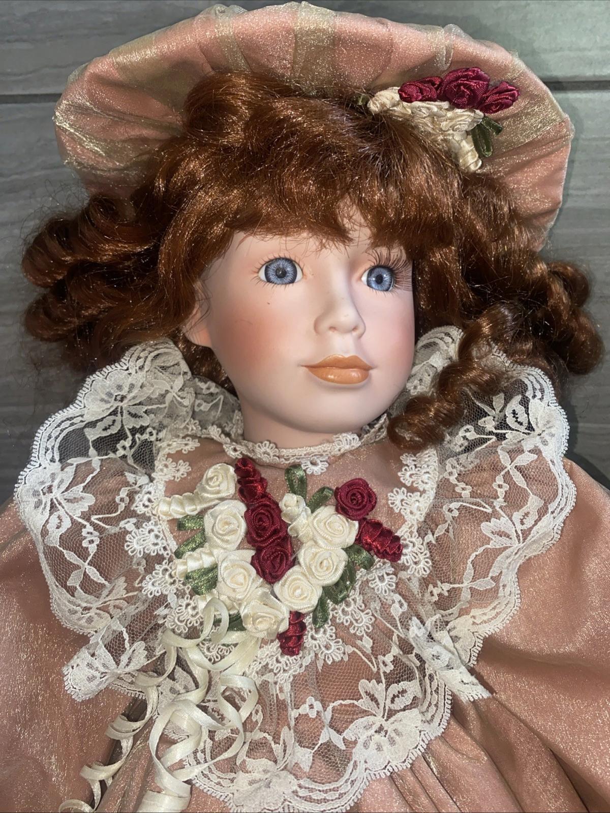 Victorian Porcelain Doll with Red Curly Hair