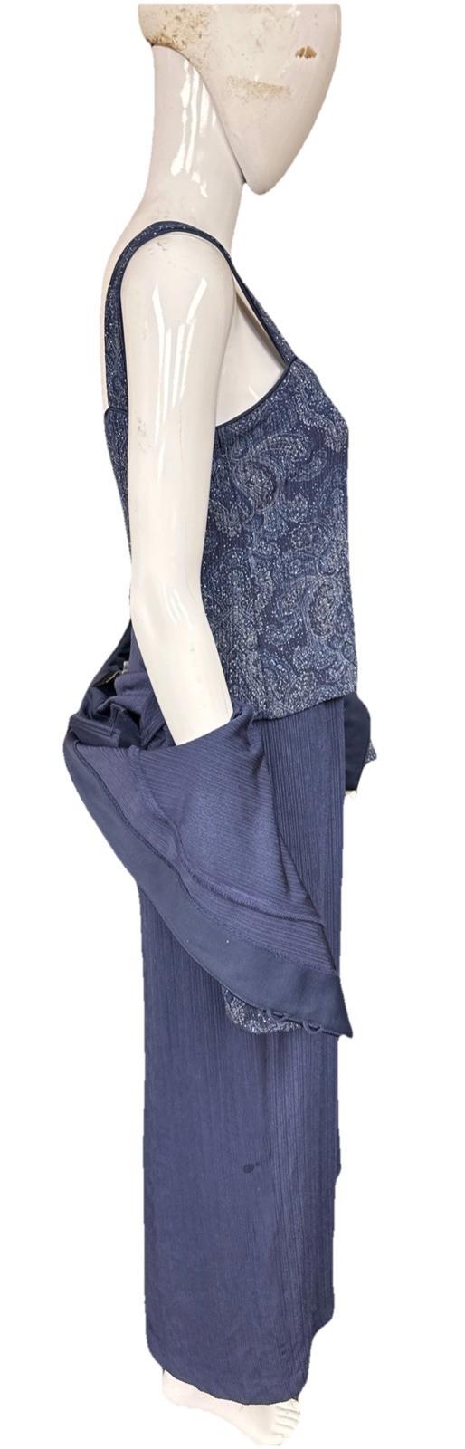 Alex Evening Blue Paisley Glittery 2 Piece Dress Size 10