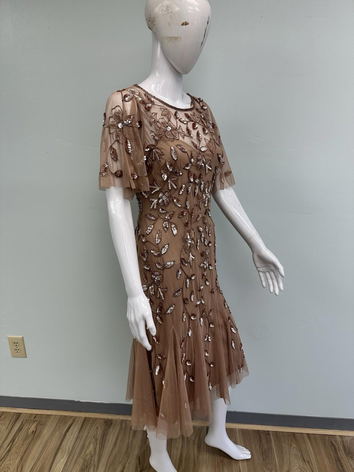 Adrianna Papel Embellished Sleeve Beaded Evening Gown Size 6