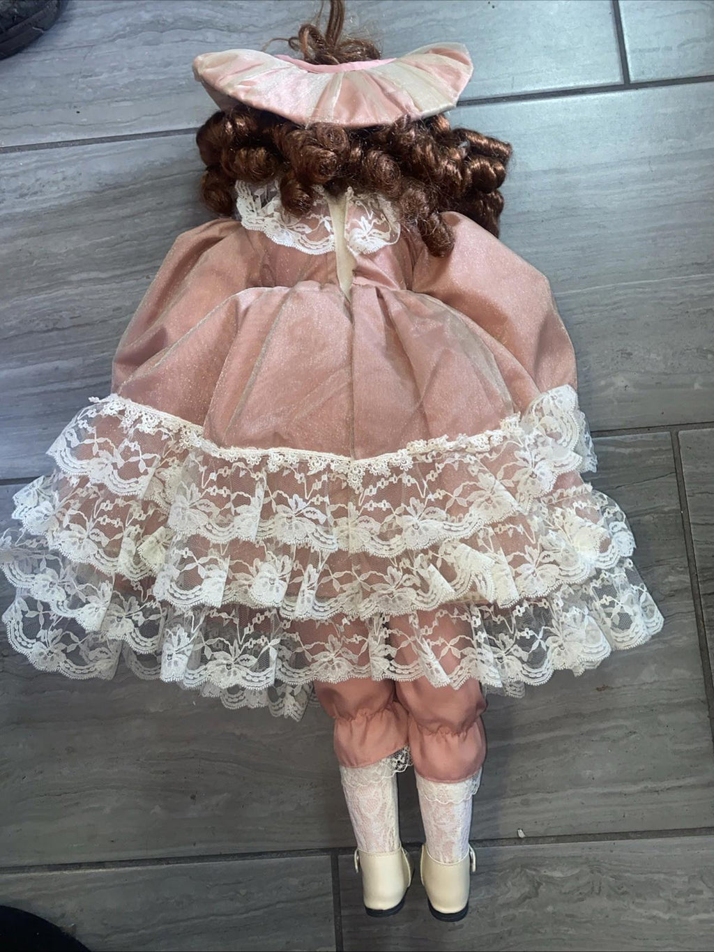 Victorian Porcelain Doll with Red Curly Hair