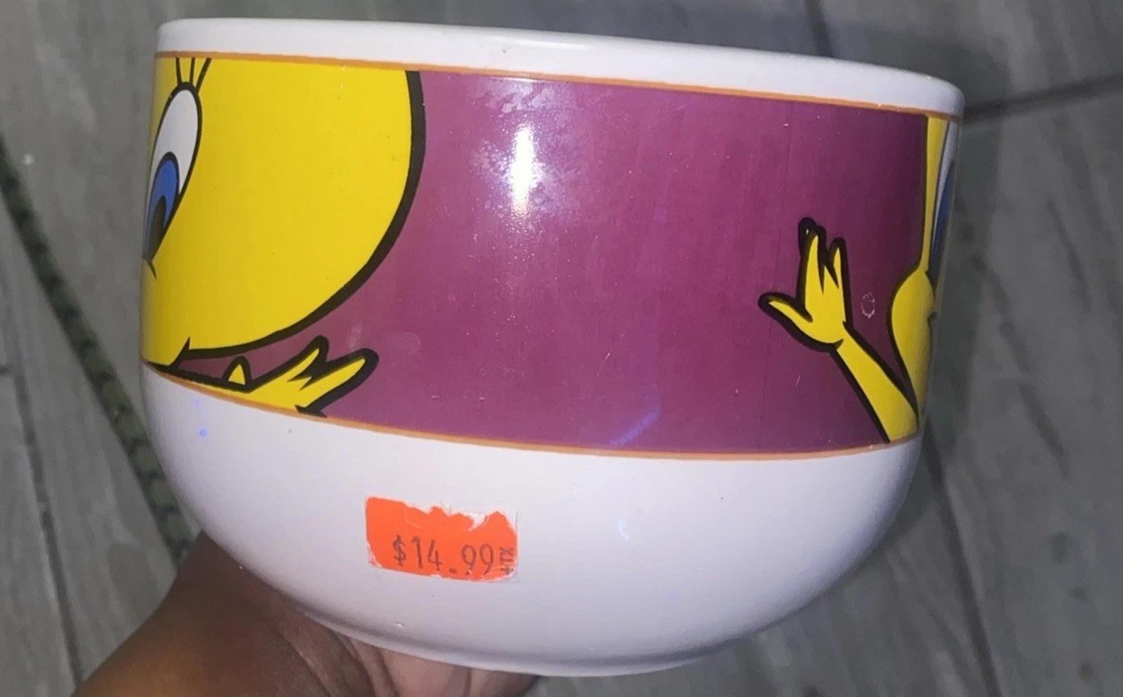 Vtg Looney Tunes Coffee Bowl Warner Bros 1998 Tweety Bird