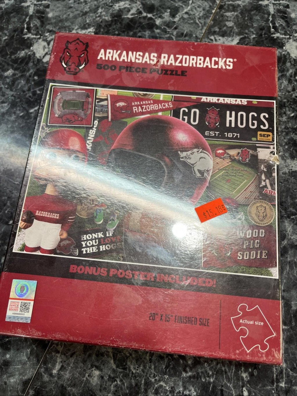 ARKANSAS RAZORBACKS NCAA FOOTBALL TEAM PUZZLE 500 PIECES NEW