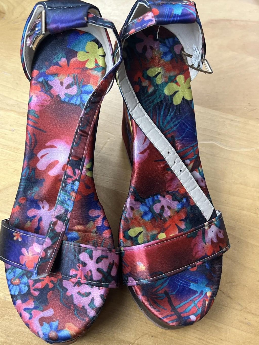Women's Floral Pattern Wedge Open Toe Platform Ankle Strap