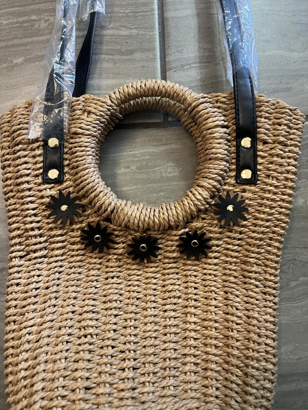 Small Straw Hand Woven Floral Shoulder Bag Handbag