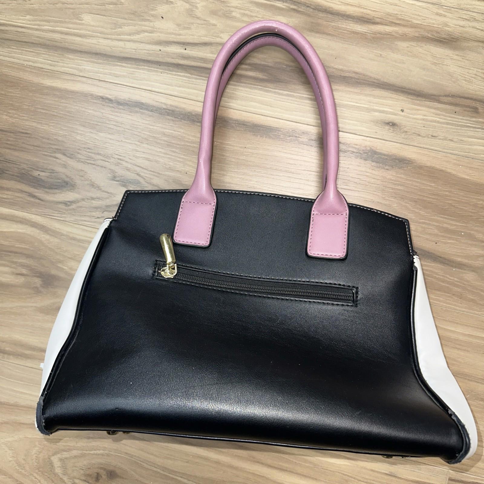 Colorblock White Pink Black Faux Leather Shoulder Bag Handba