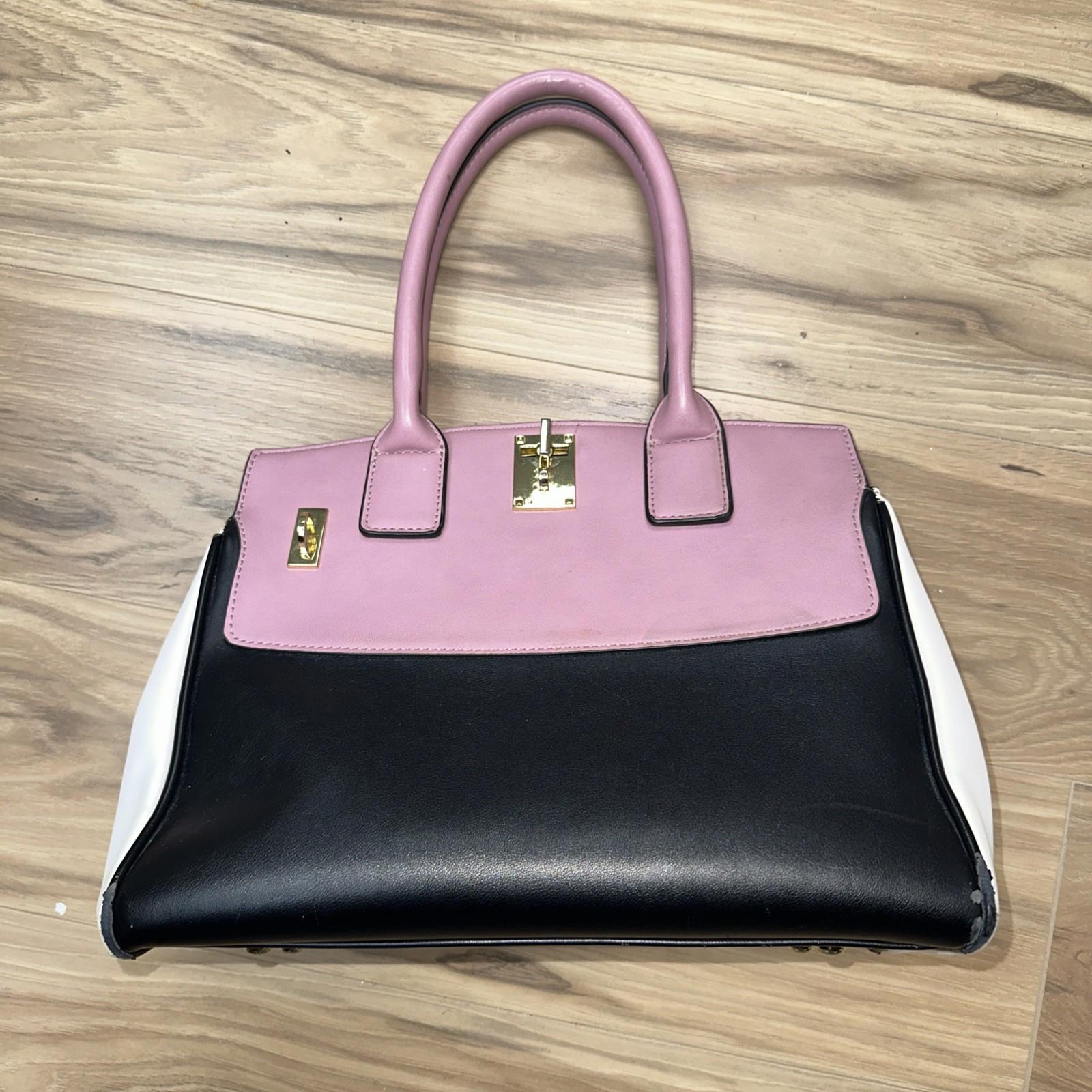 Colorblock White Pink Black Faux Leather Shoulder Bag Handba