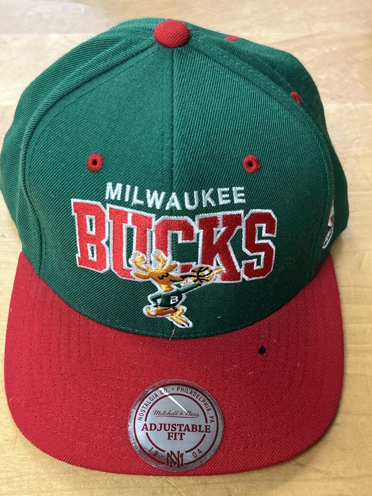 Mitchell & Ness Milwaukee Bucks Snapback Hat Red Green NBA Throwback Cap Mens