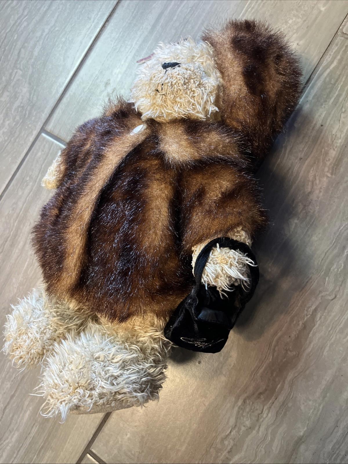PLUSH 15" SHAGGY FANCY BEAR WITH FUR COAT HAT CHERISH PURSE