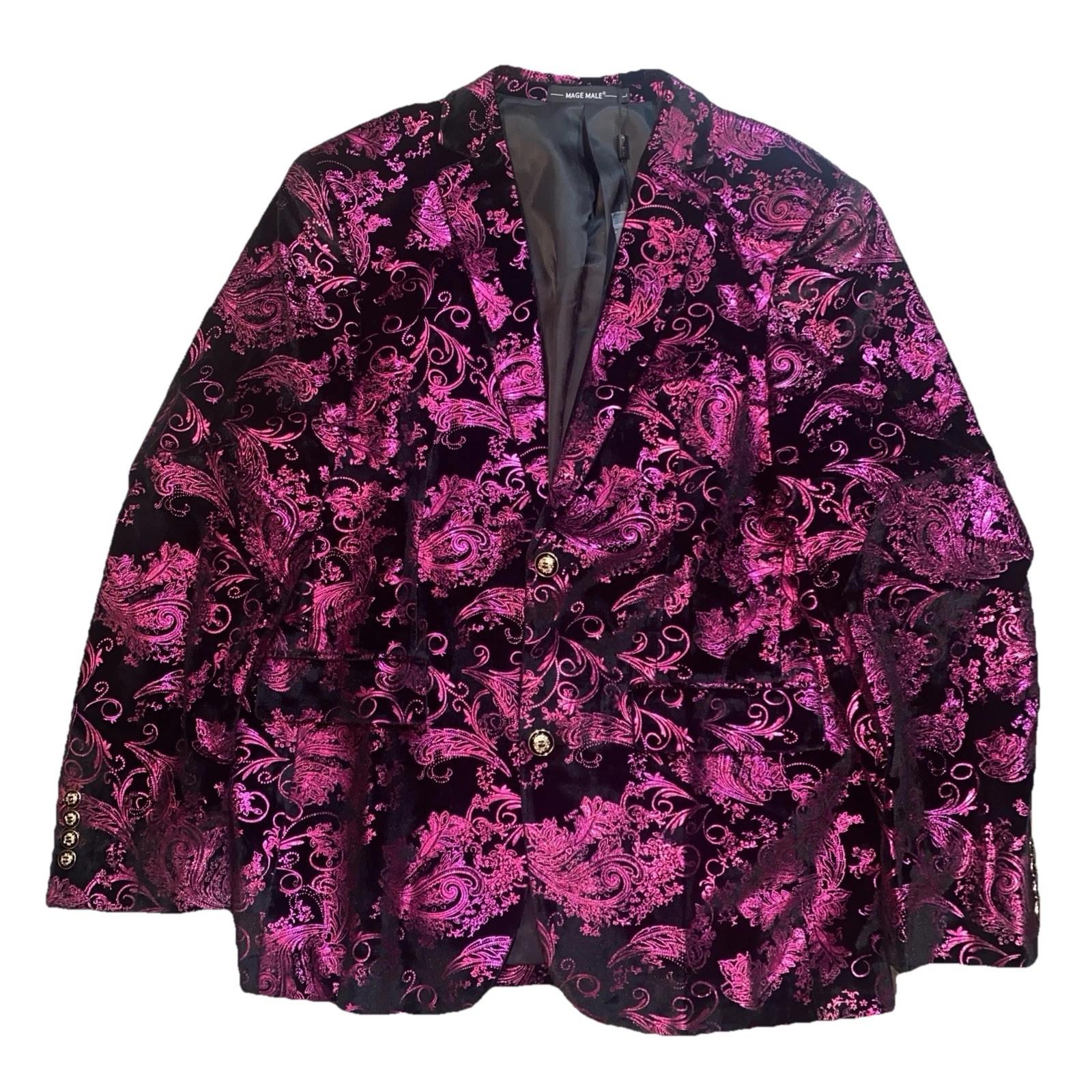 Mage Male Men Suit Jacket Size Medium Purple Pink Paisley