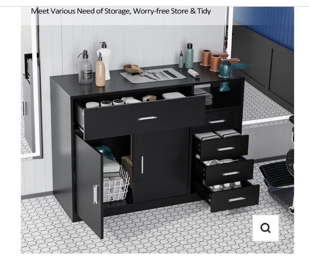 Salon Station Free Standing Cabinet Barber Hair Styling Stations with 5 Drawers