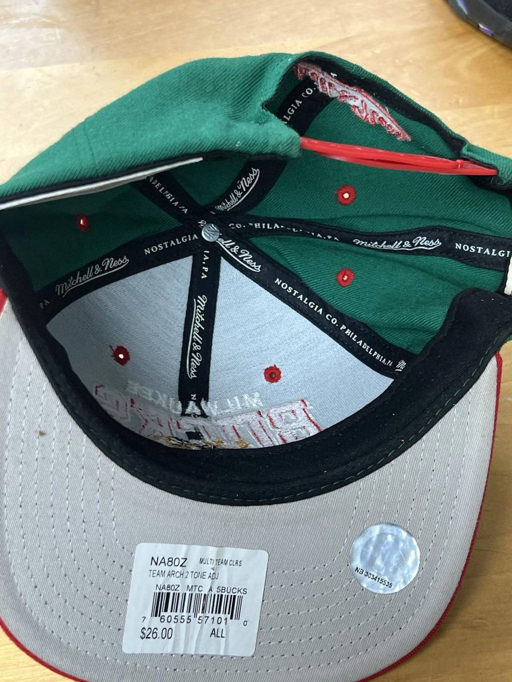 Mitchell & Ness Milwaukee Bucks Snapback Hat Red Green NBA Throwback Cap Mens