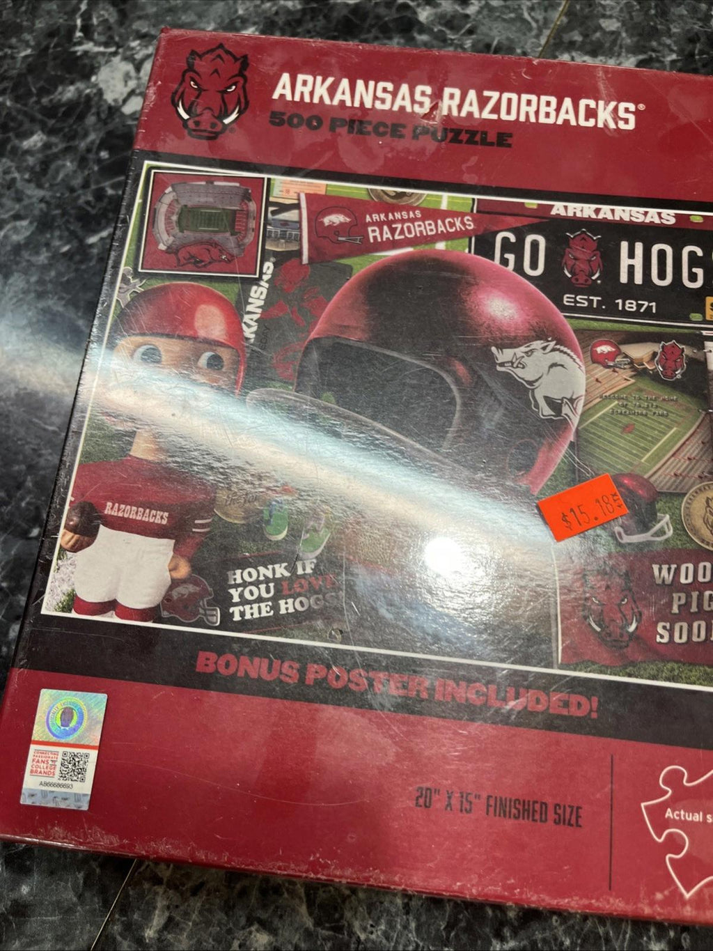 ARKANSAS RAZORBACKS NCAA FOOTBALL TEAM PUZZLE 500 PIECES NEW