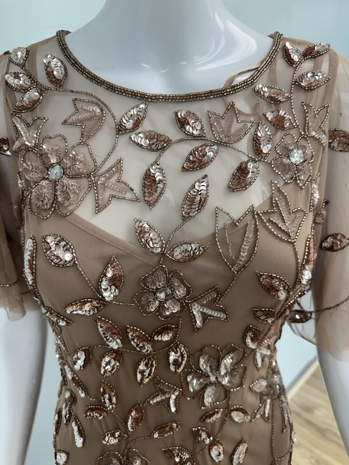 Adrianna Papel Embellished Sleeve Beaded Evening Gown Size 6