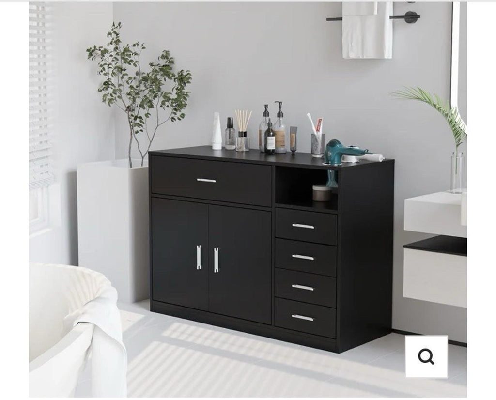 Salon Station Free Standing Cabinet Barber Hair Styling Stations with 5 Drawers
