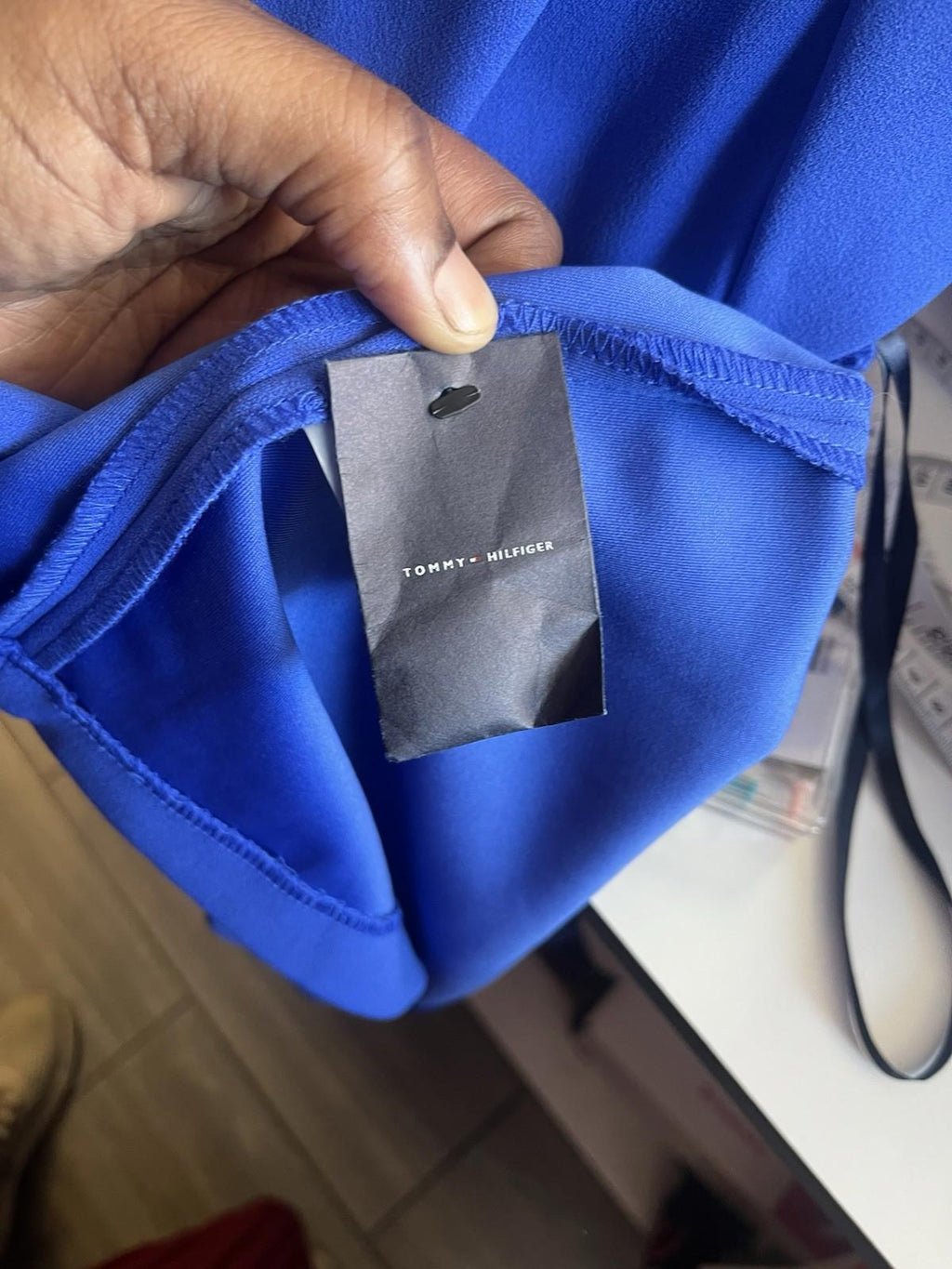 NWT Tommy Hilfiger Faux Pocket Dress 12 Blue White Sleeve