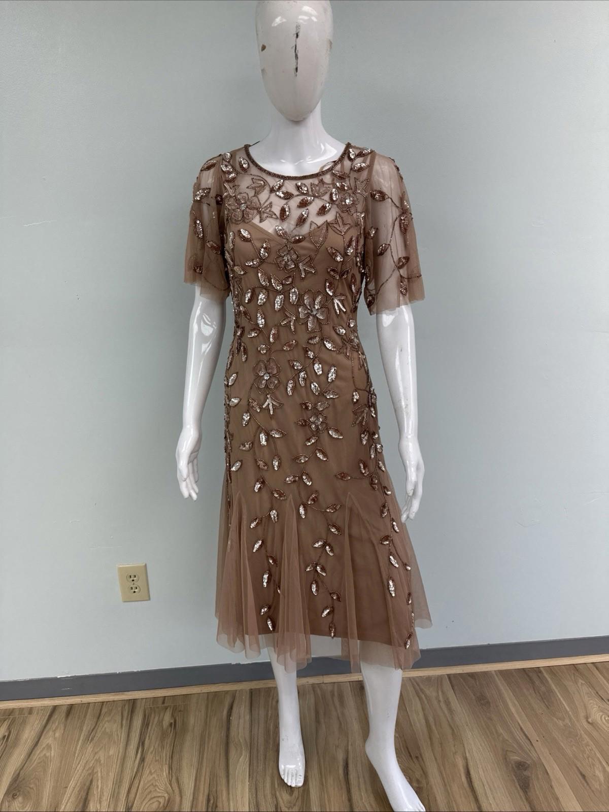 Adrianna Papel Embellished Sleeve Beaded Evening Gown Size 6