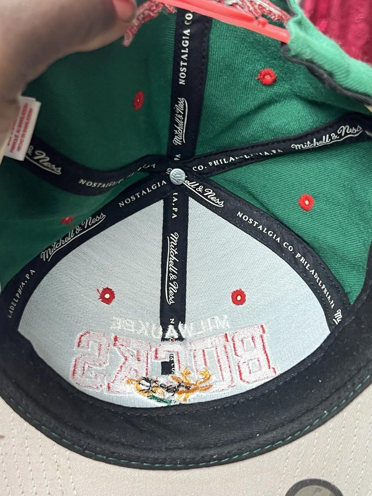 Mitchell & Ness Milwaukee Bucks Snapback Hat Red Green NBA Throwback Cap Mens