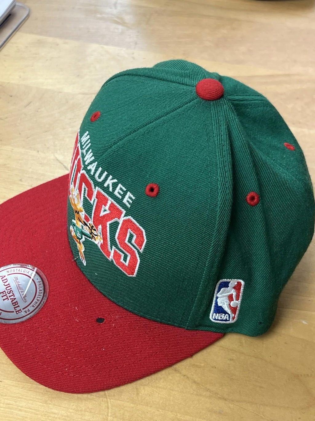 Mitchell & Ness Milwaukee Bucks Snapback Hat Red Green NBA Throwback Cap Mens