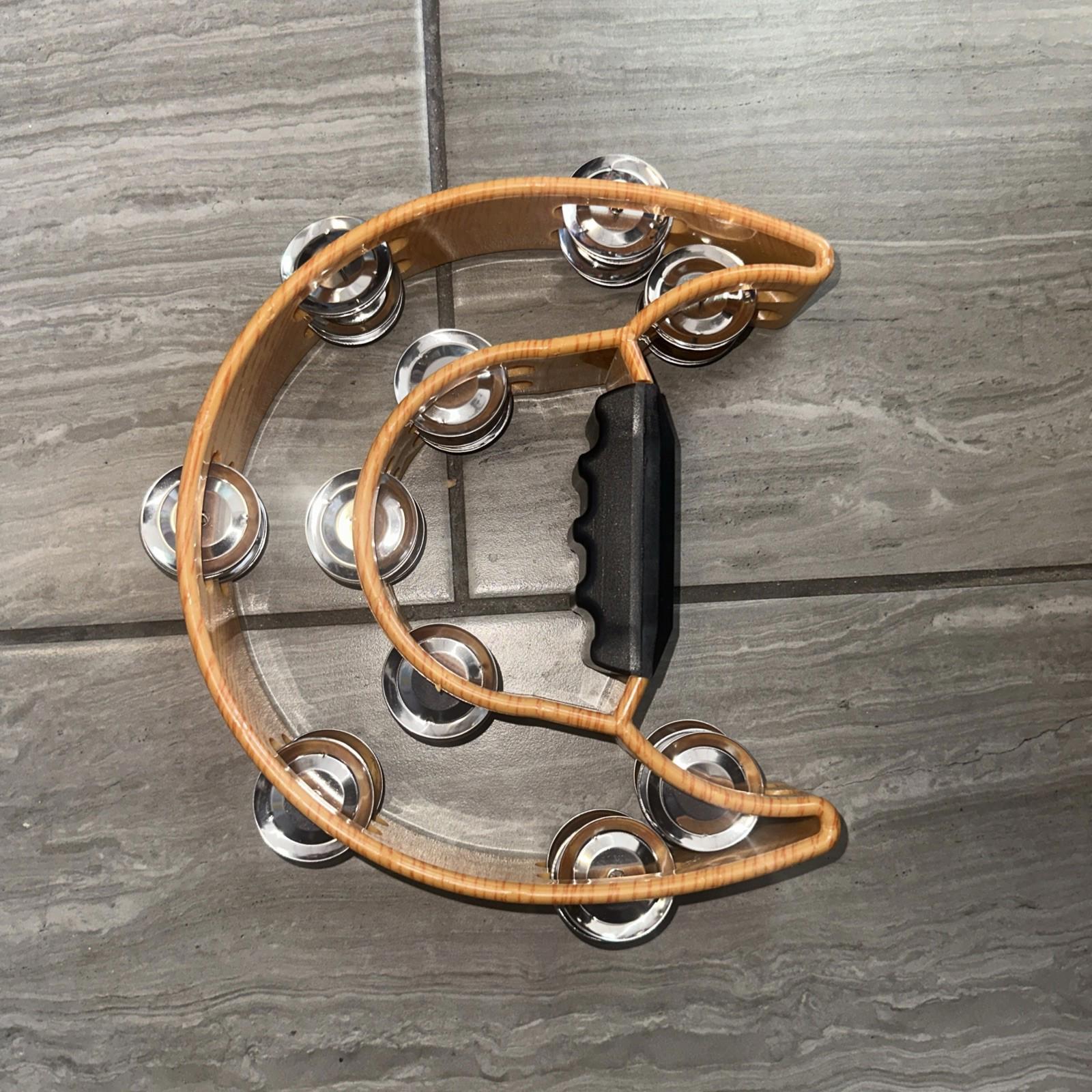 Hand Held Tambourine Drum Birch Metal Jing Percussion Yellow