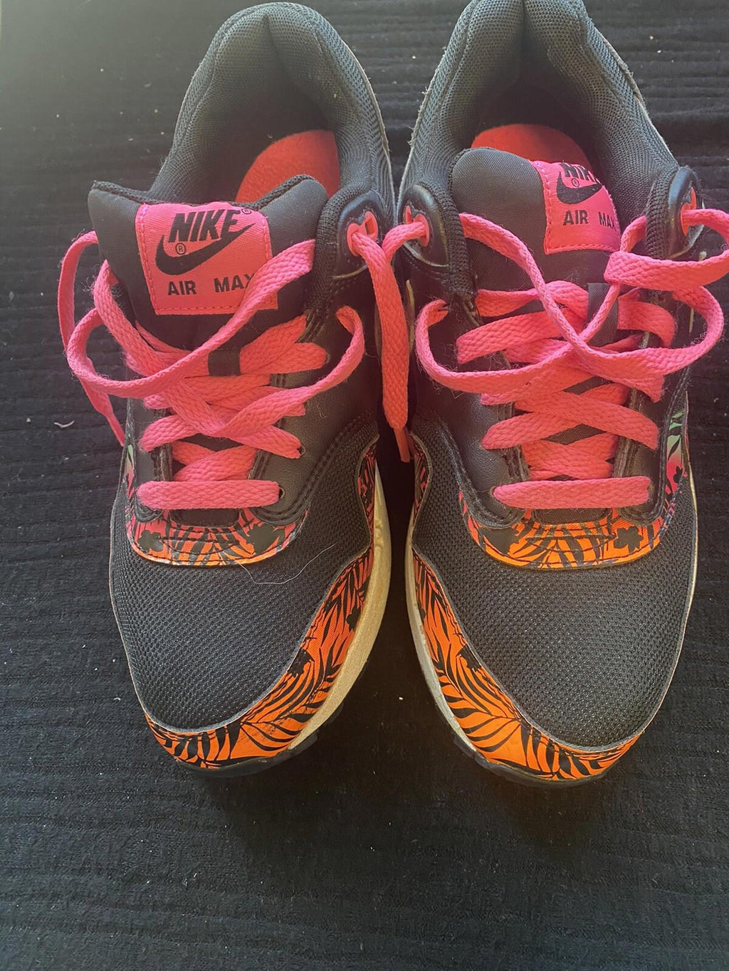 Kids Nike Air Max 90 s 6.5y 705479-001 Black Pink Orange