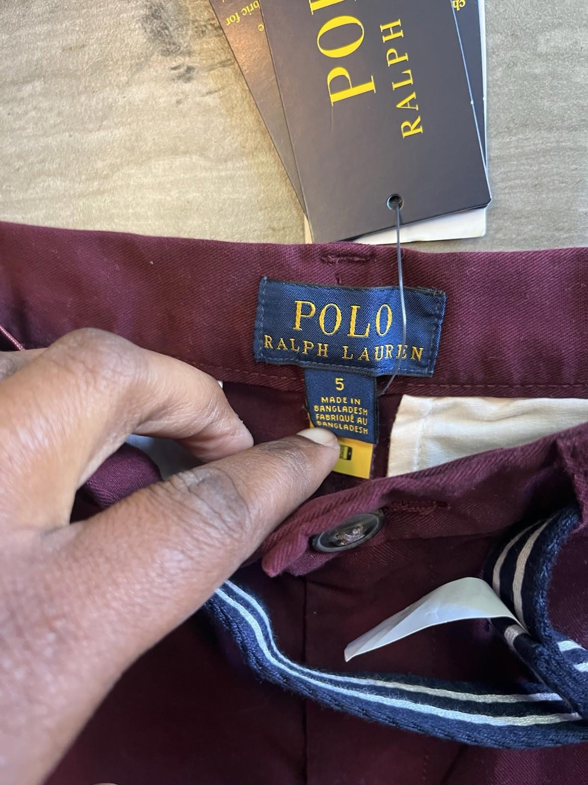 Polo Ralph Lauren Boys 5 Burgundy Chino Belt Adjustab Waist